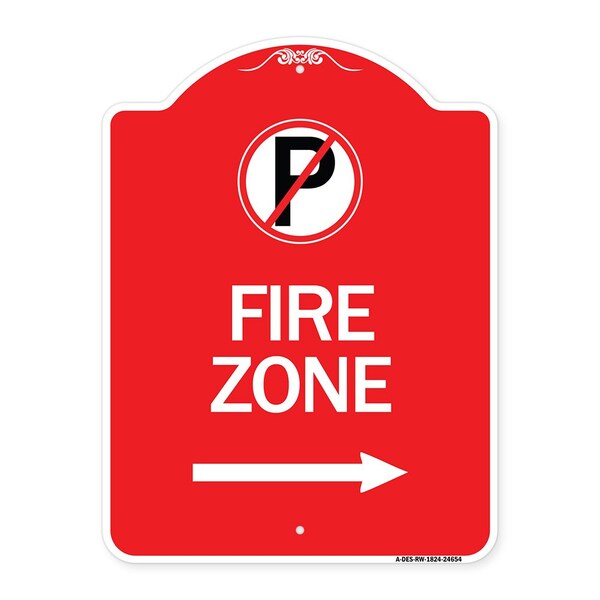 No Parking Symbol and Right Arrow, Red & White Aluminum Architectural Sign, 18" x 24", RW-1824-24654